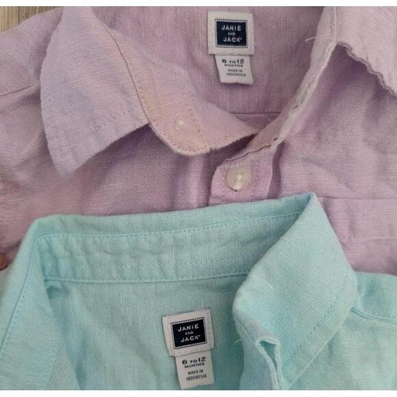 Janie & Jack Pastel Long Sleeve Button Up Linen Blend Shirts, 6-12 Mo (Z1) - Picture 2 of 6